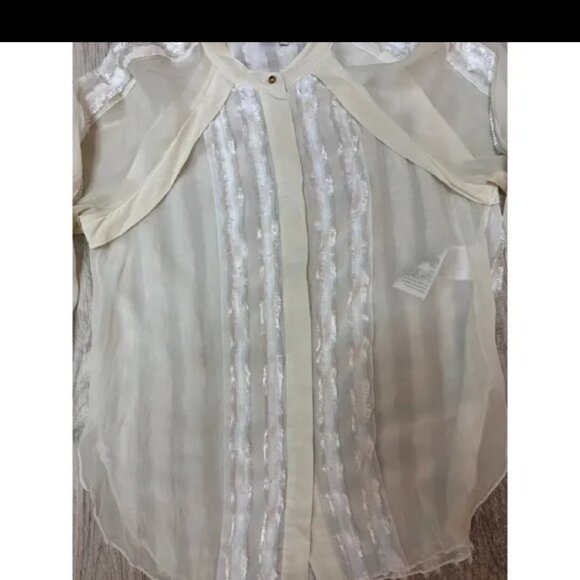 3.1 Phillip Lim Sheer blous ruffle trim long sleeve ivory top size 2 - Picture 4 of 9